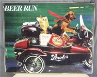 STROH'S BEER RUN DOG ON MOTORCYCLE FRAMED
