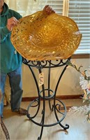 Hand-Blown Glass Bowl w/Iron Pedestal