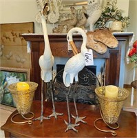 2 3' Metal Storks & 2 Decorative Candles