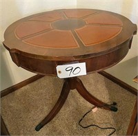 Round Drum Table w Leather Insets