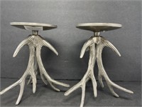 Silver Toned Faux Antler Pillar Candle Holders