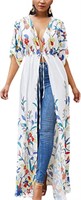 Bsubseach Women White Floral Print Open Front Lo