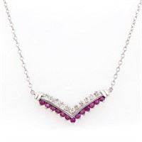 Plated Rhodium 0.73ctw Ruby and Diamond Pendant wi