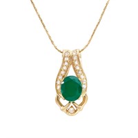Plated 18KT Yellow Gold 4.00ct Green Agate and Whi