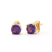 Plated 18KT Yellow Gold 1.40ctw Amethyst Earrings