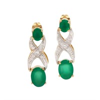 Plated 18KT Yellow Gold 2.65ctw Green Agate and Di