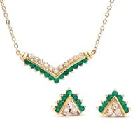 Plated 18KT Yellow Gold 1.00ctw Green Agate and Di