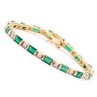 Plated 18KT Yellow Gold 10.00ctw Green Agate and D