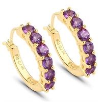 Plated 18KT Yellow Gold 1.20ctw Amethyst Earrings