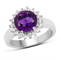 Plated Rhodium 2.40ct Amethyst and White Topaz Rin
