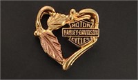 Solid 10 Kt Gold Harley Davidson Heart Pendant