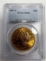 1897 S $20 gold liberty coin
