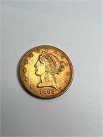 1893 $5 gold liberty coin