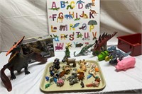 Tray of Animal Figures, Dinosaurs & More