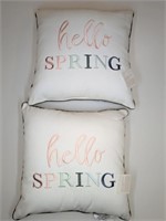 2 New Decorative Hello Spring Throw Pillows 14x14"