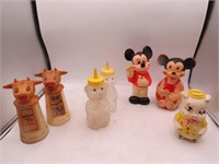 Mickey mouse, syrup & honey bottles.