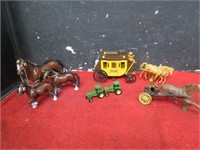 Cast iron & plastic horse toy lot.