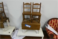Wooden doll table & chairs & stand
