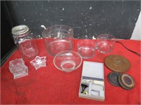 Glass containers. Wax letter stamp.