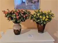 2 Vases with Faux Flowers