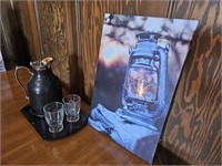 Thermos Jug, Tray & 2 Glasses and Canvas Picture