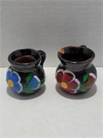Mexico Clay Hand Painted Mini Pitchers 2 Units