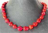 Red Dyed Pearl Necklace-- Honora 17-19"