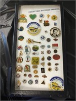 Collectible Buttons and Pins in Nice Case
