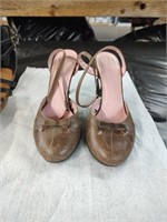 Size 7.5 Brown Strap Heels w/Pink Insoles