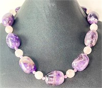 Large Amethyst Necklace Sterling Clasp 19" 119 Gr
