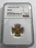 1990  $5 1/10oz gold eagle coin