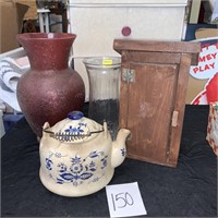 teapot, vases, wooden outhouse decoration