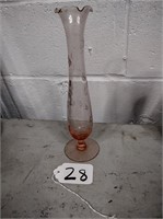 Pink depression glass vase, 10" tall