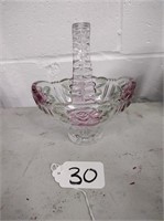 Crystal floral etched glass brides basket