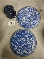 Blue Enameled ware "Kapner-ite" (2) plates & (1)