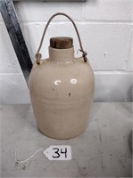 Vintage Stoneware jug w/ metal handle & cork,