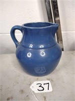UHL Pottery blue pitcher, #197 (cracked) 7"tall