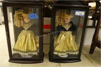 2 Camellia Garden porcelain dolls in display case