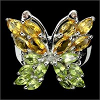 Natural Marquise Citrine Peridot Butterfly Ring