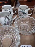 Coffee mugs & etched glass bowls