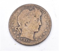 1916 Barber Head Quarter Dollar Coin
