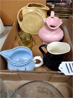 Assorted pottery and glass pitchers