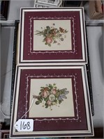 (2) Floral framed prints, 11"x12"