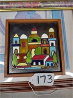 Jerusalem painted glass framed art, 7"x7"
