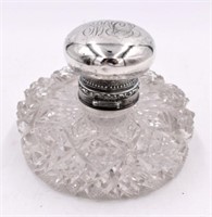Large Crystal Ink Well with Sterling Lid