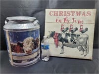 Tin Milk Can & Christmas Canvas
