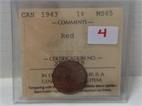1943 (iccs Ms65) Canadian Small Cent