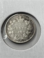 1880 (vf30) Canadian Silver Five Cent
