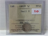 1902 Small H (iccs Ef40) Canadian Silver Five Cent