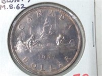 1947 "blunt 7" (ms 62) Canadian Silver Dollar
